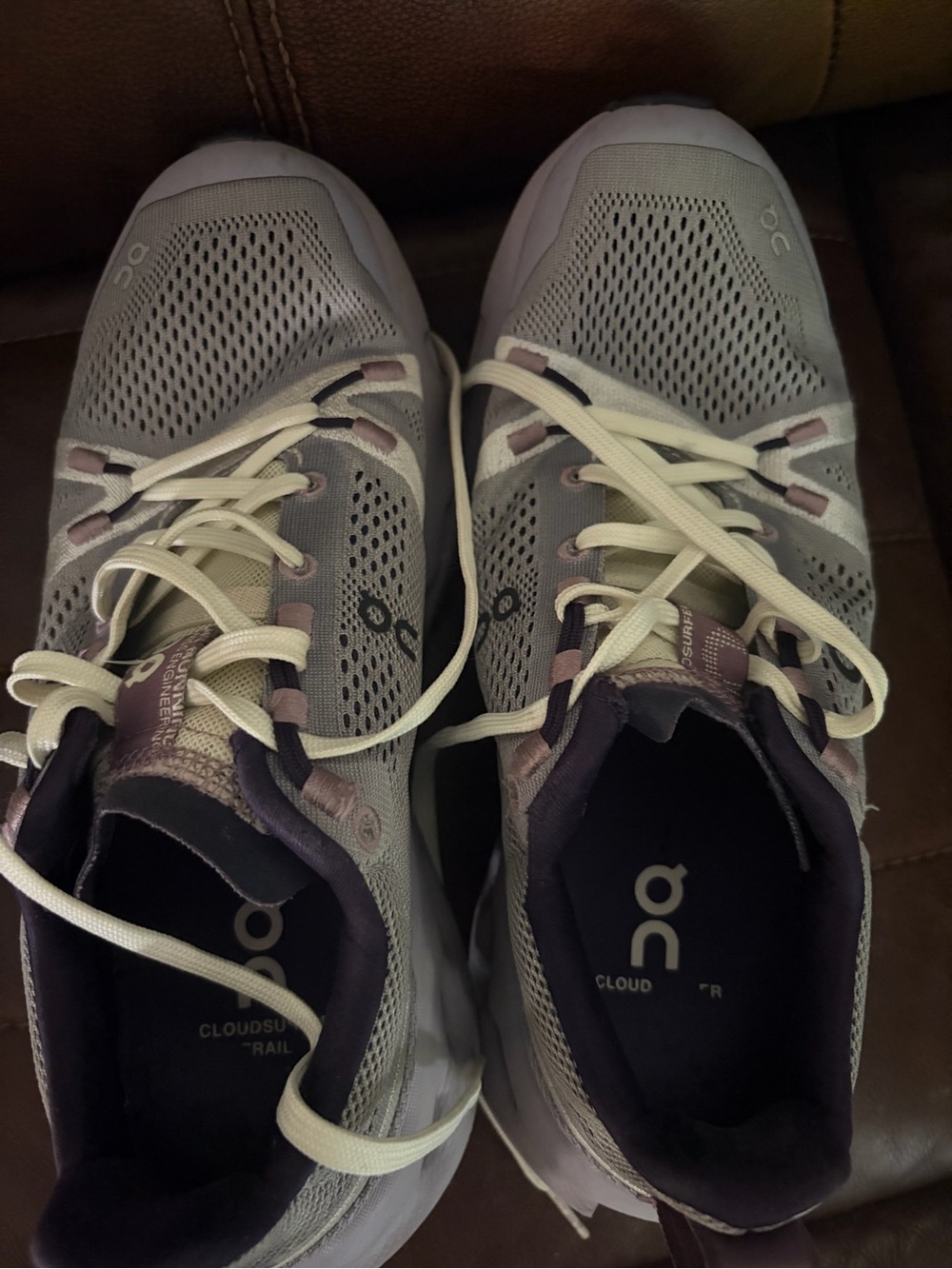 On Running Women's Cloudsurfer Trail Sneakers in Light Gray and Purple